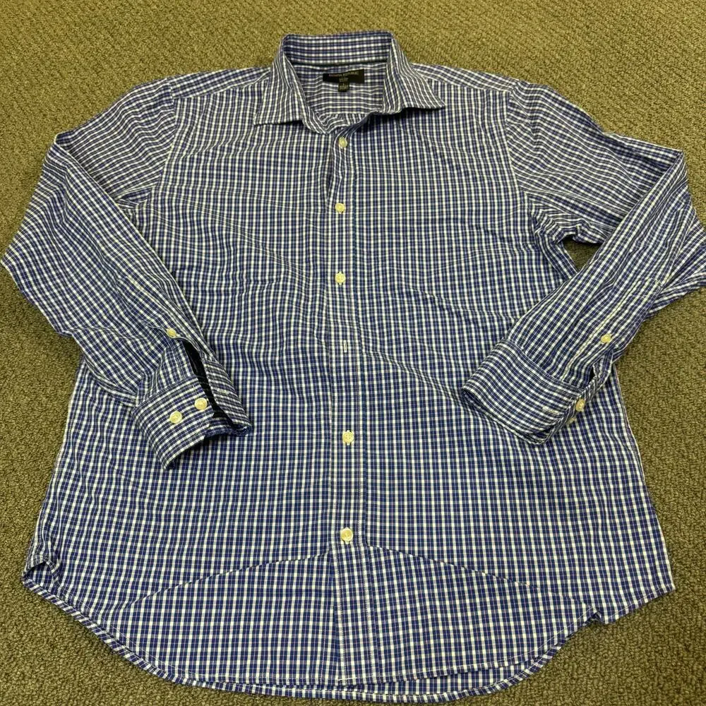 Banana Republic Non Iron Slim Fit Mens Blue Dress Cufflink L Shirt 16-16 1/2